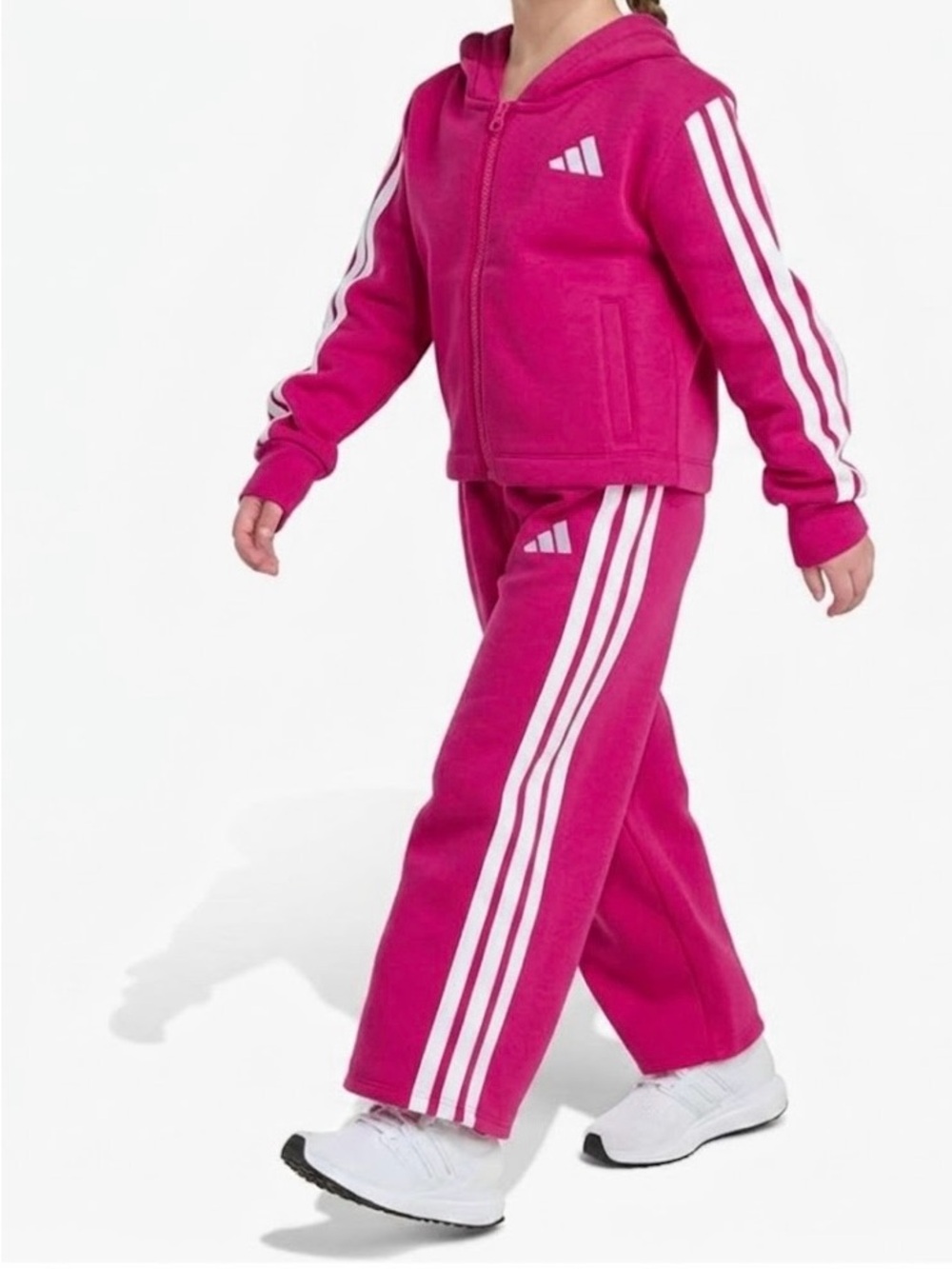 ADIDAS Girls Set Full-Zip 3-Stripe Hooded Fleece Jacket & Wide-Leg Pants Size 3T